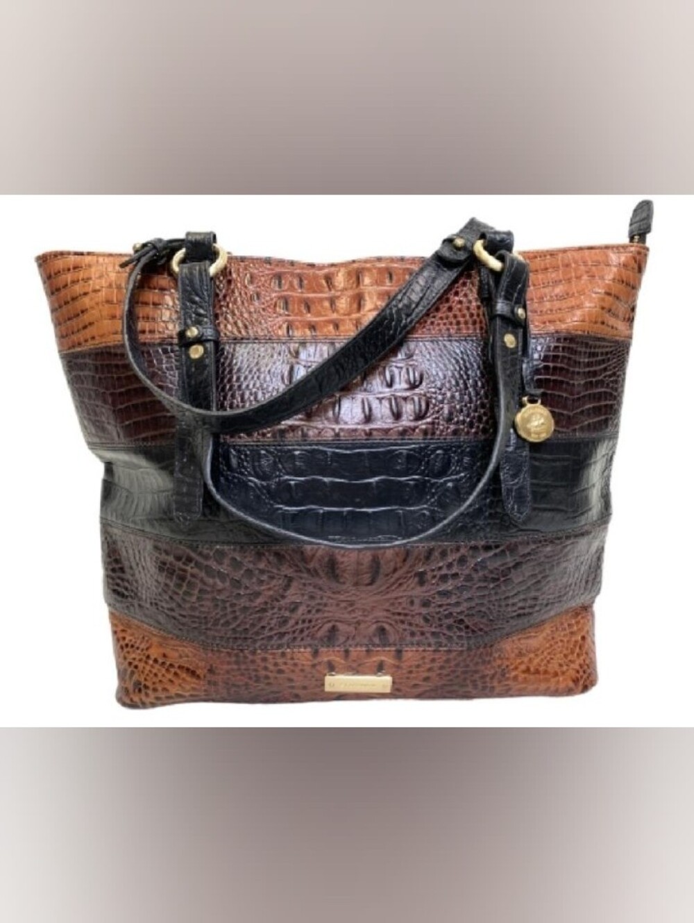 Brahmin Croc-Embossed Leather Colorblock Tote - Brown & Black